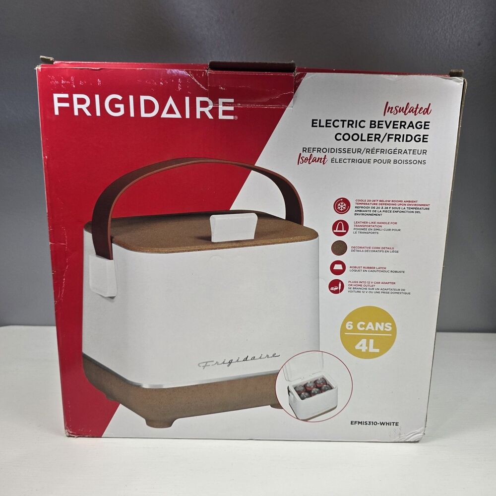 Frigidaire Insulated Electric Beverage Portable Cooler 6 Can 4L White